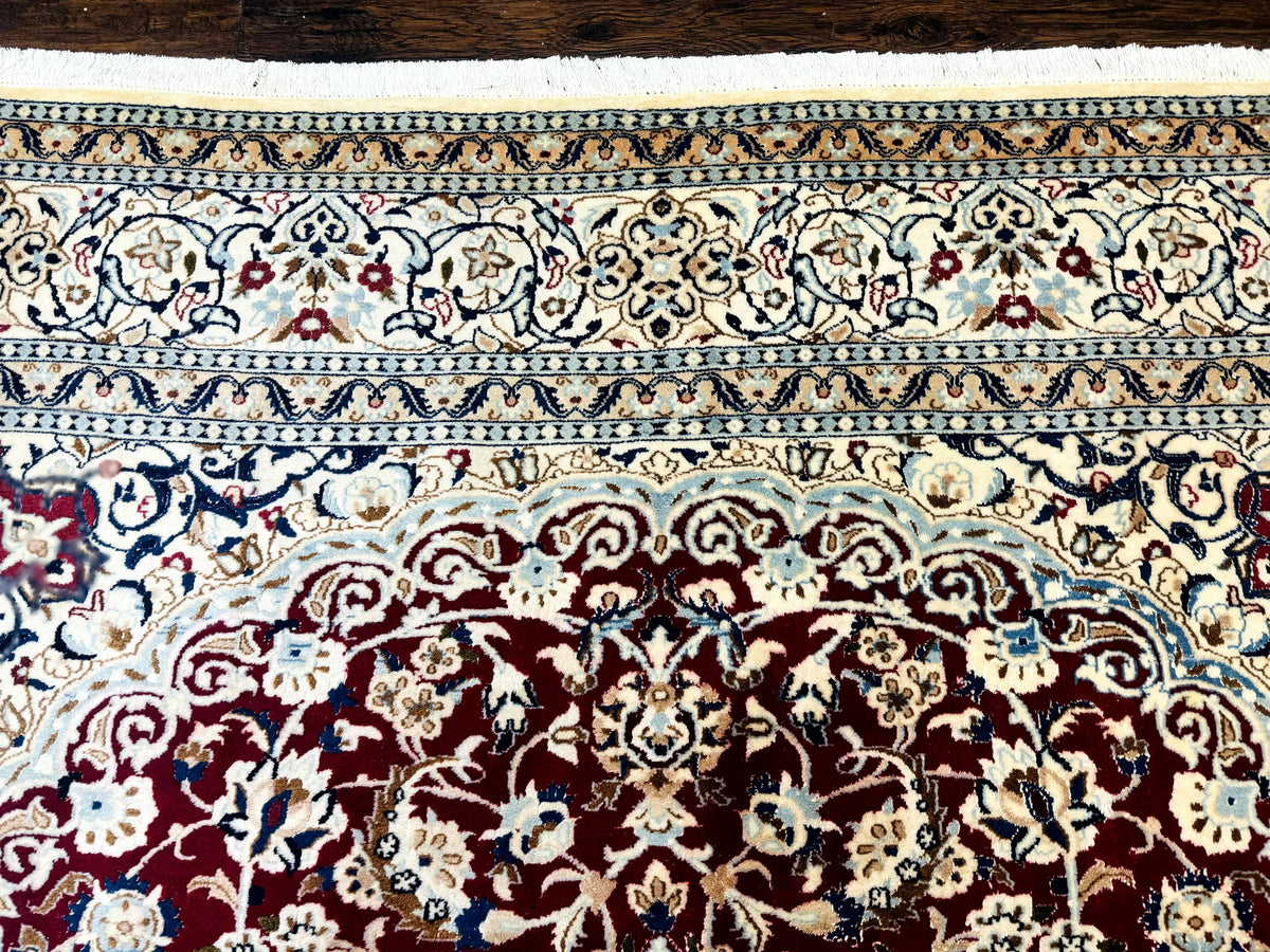 Persian Nain Rug 8x11, Wool and Silk Highlights, Burgundy & Ivory - Jewel Rugs, view 4