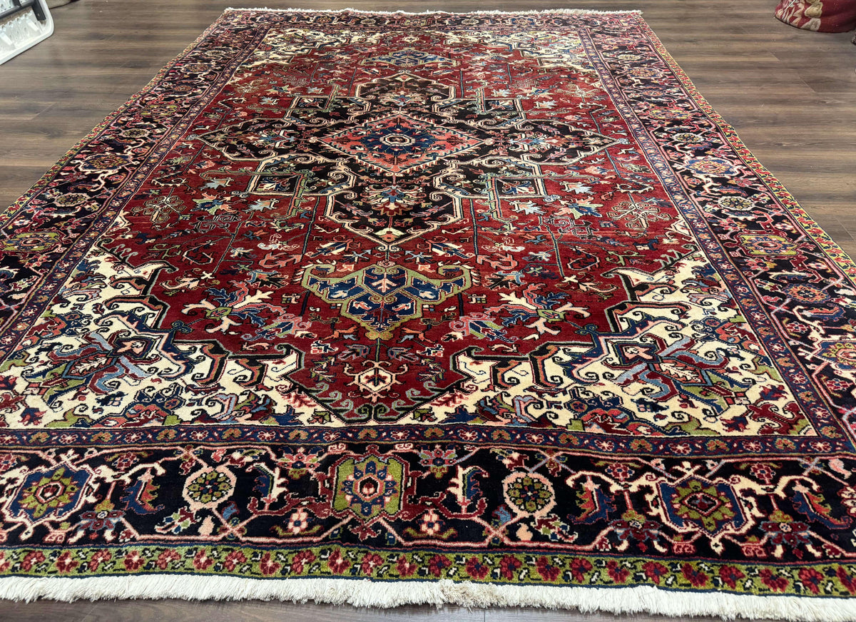 Antique Persian Heriz Rug 8x11, Geometric Tribal Wool Carpet, Brick Red - Jewel Rugs, view 2