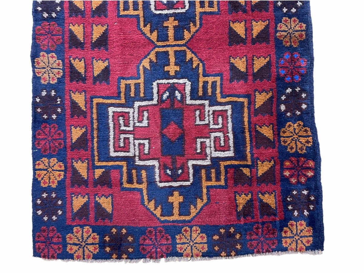 3 X 4.3 Vintage Handmade Tribal Wool Rug Balouch Rug Afghan Rug Red Blue Nice - Jewel Rugs, view 6