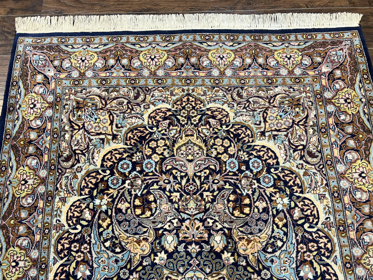 Pak Persian Rug 5x7, Navy Blue Hand Knotted Wool Oriental Carpet 5 x 7 ft, Floral Medallion, Traditional Vintage Pakistani Rug, 225 KPSI - Jewel Rugs, view 3