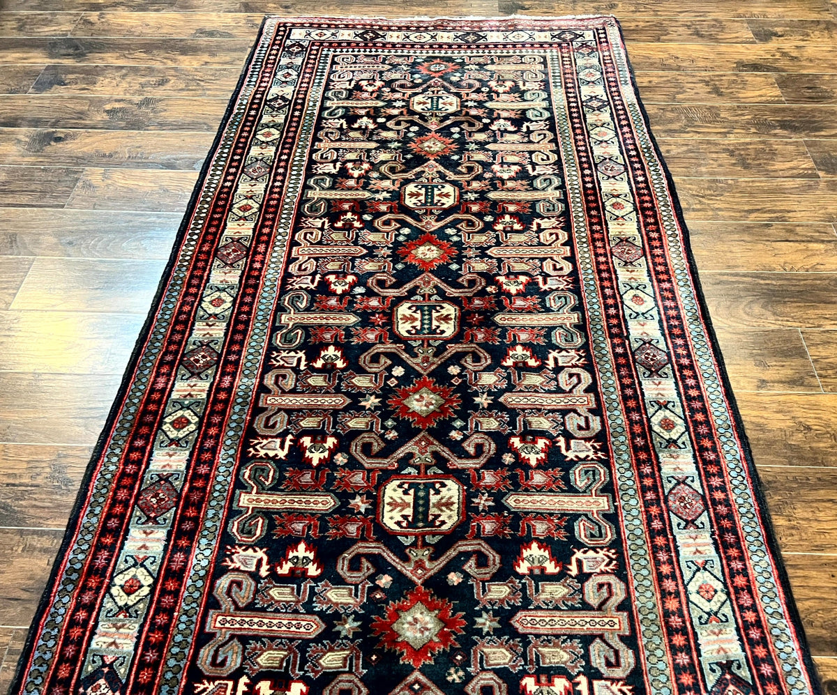 Persian Wide Runner Rug 4.8 x 10, Persian Kalegi Ardabil Rug, Perpedil Caucasian Rug, Antique Handmade Wool Carpet, Navy Blue Red, Tribal Rug - Jewel Rugs, view 12