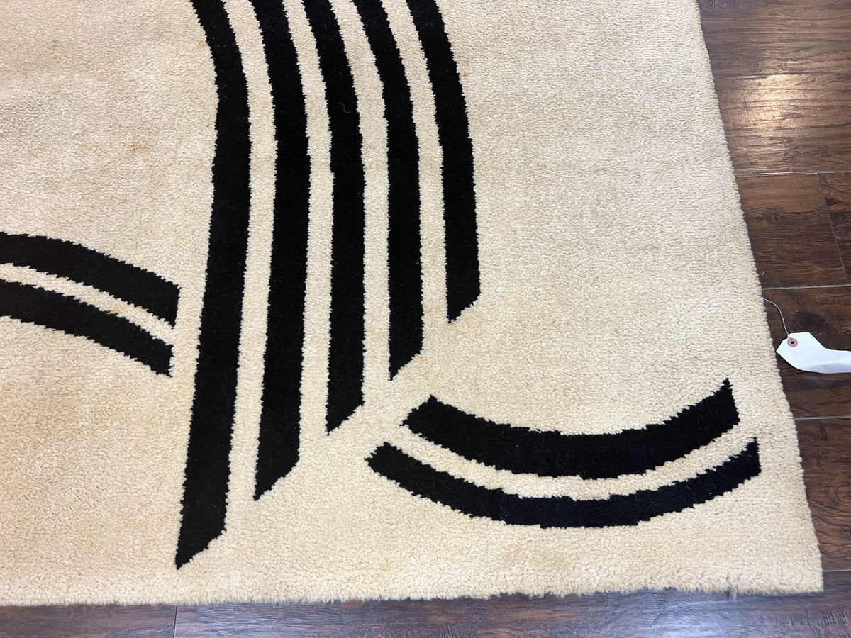 Modern Rug 6x9, Cream and Black, Abstract Pattern - Jewel Rugs, view 10