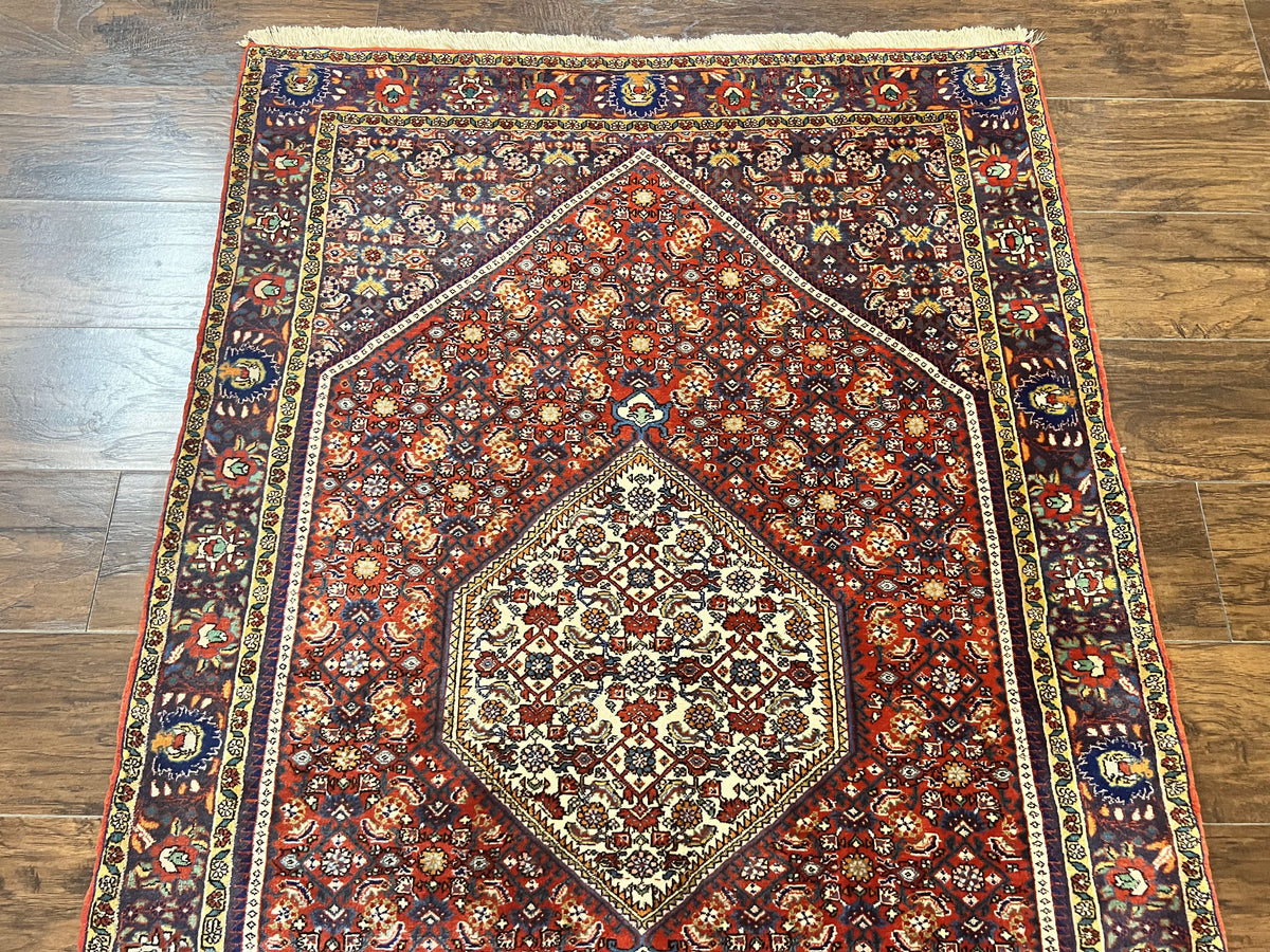 Persian Bidjar Rug 4x6, Handmade Oriental Carpet, Fine Weave, Herati Mahi Pattern, Vintage, Red, 300 KPSI - Jewel Rugs, view 12