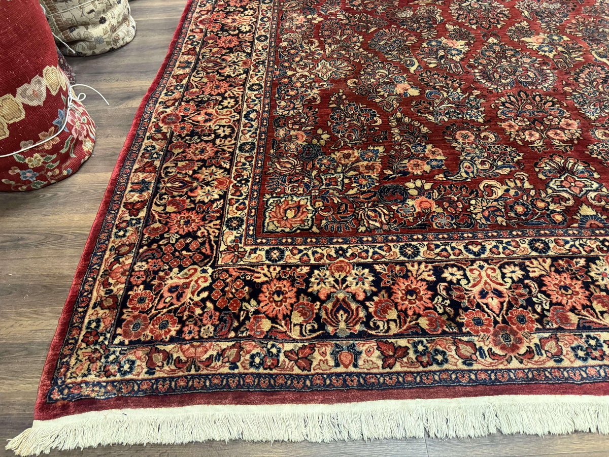 Large Persian Sarouk Rug 10x17, Palace Size Antique Persian Carpet, Red, Floral Allover, Traditional Persian Rug, Oversize Handmade Wool Rug - Jewel Rugs, view 8