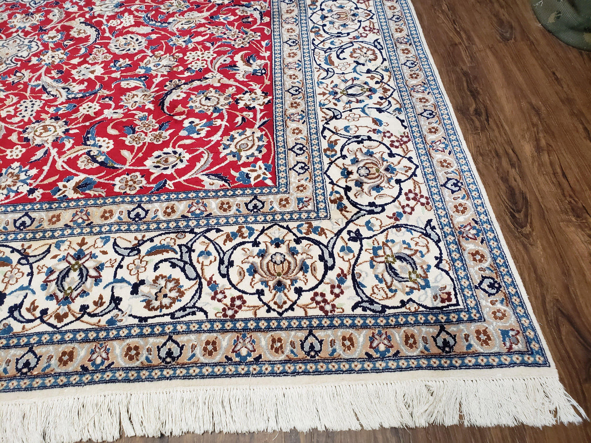Persian Nain Rug 8x12, Red and Ivory, Signed - Jewel Rugs, view 9