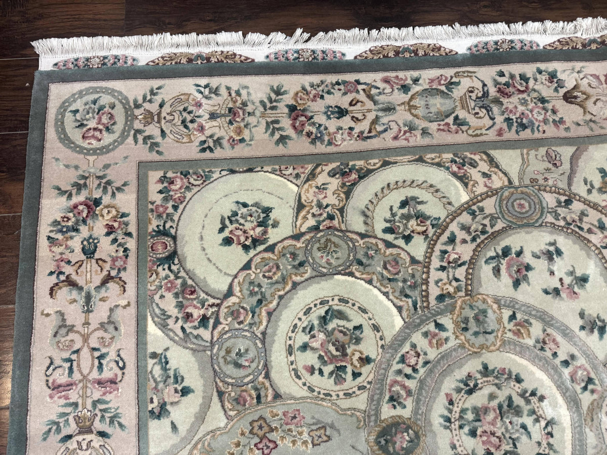 Pak Persian Rug 9x12, Wool with Silk Highlights, European Design, Floral, Green - Jewel Rugs, view 7