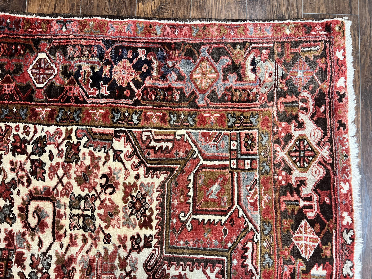 Large Persian Heriz Rug 10x13, Red and Cream Geometric Tribal Room Sized Handmade Wool Hand Knotted Semi Antique Decorative Oriental Carpet - Jewel Rugs, view 8
