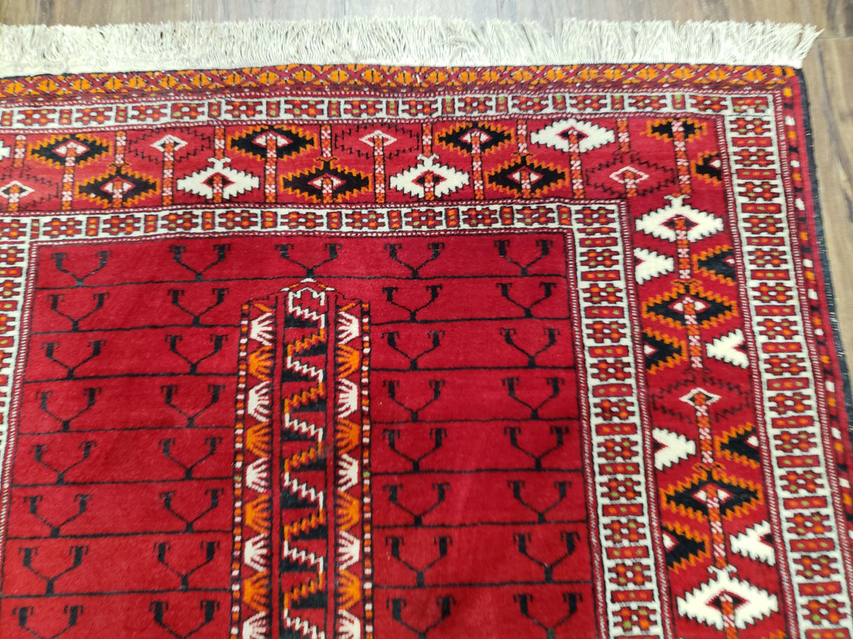 Antique Persian Turkoman Rug 4x5, Hatchli Tekkeh Ersari Red Tribal Rug, Handmade Wool Oriental Carpet, Four Seasons Rug - Jewel Rugs, view 7