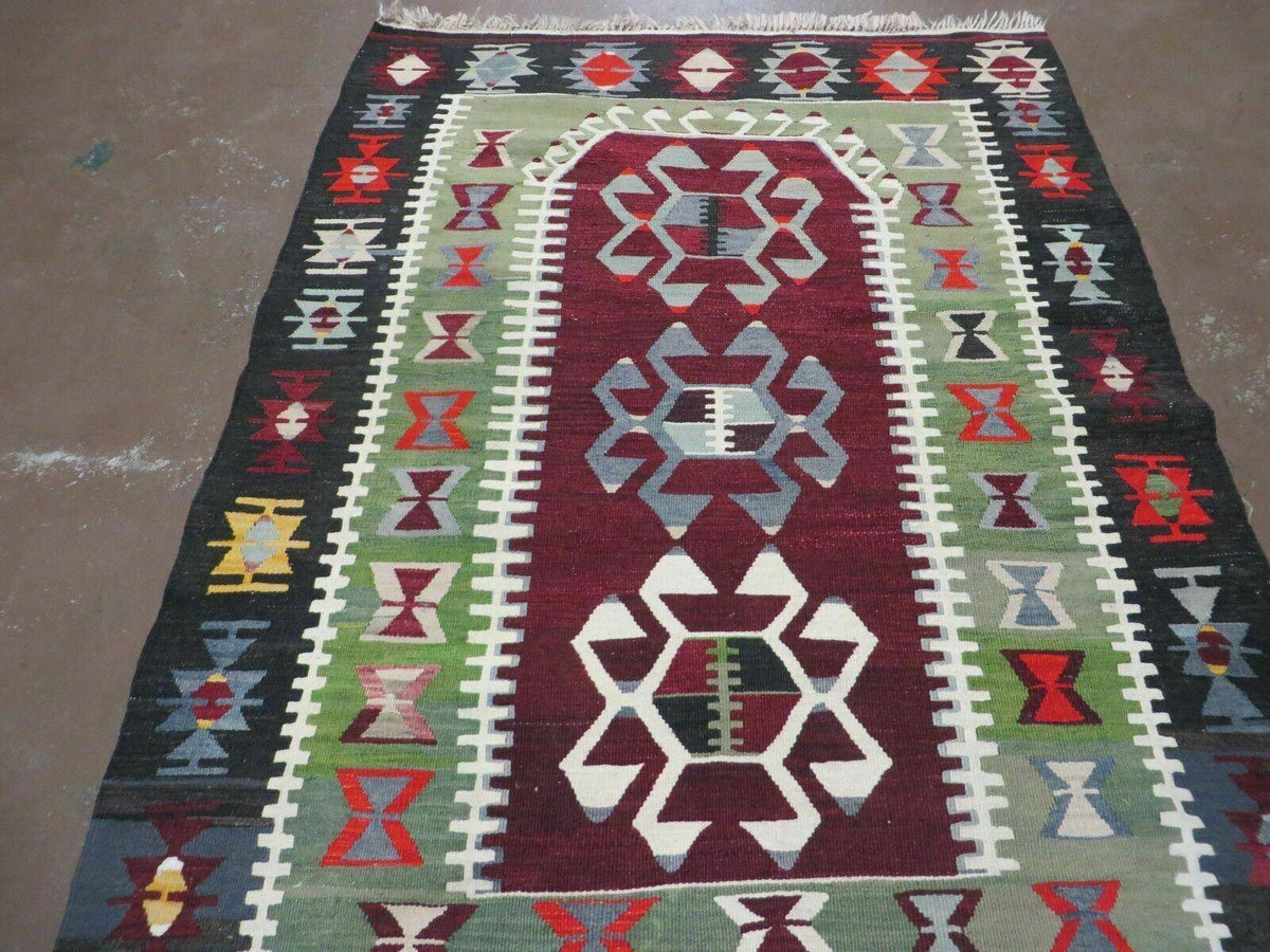 3' 8" X 5' Vintage Turkish Kilim Handmade Flat Weave Wool Rug Veg Dyes - Jewel Rugs, view 10