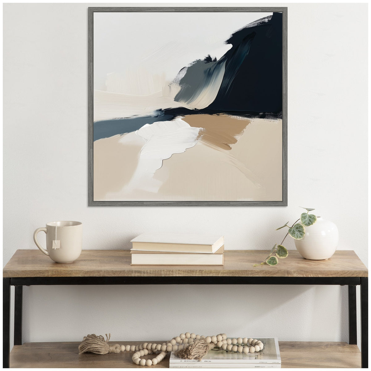 Sylvie Coastal Sand Modern Abstract Landscape II Framed Canvas by The Creative Bunch Studio