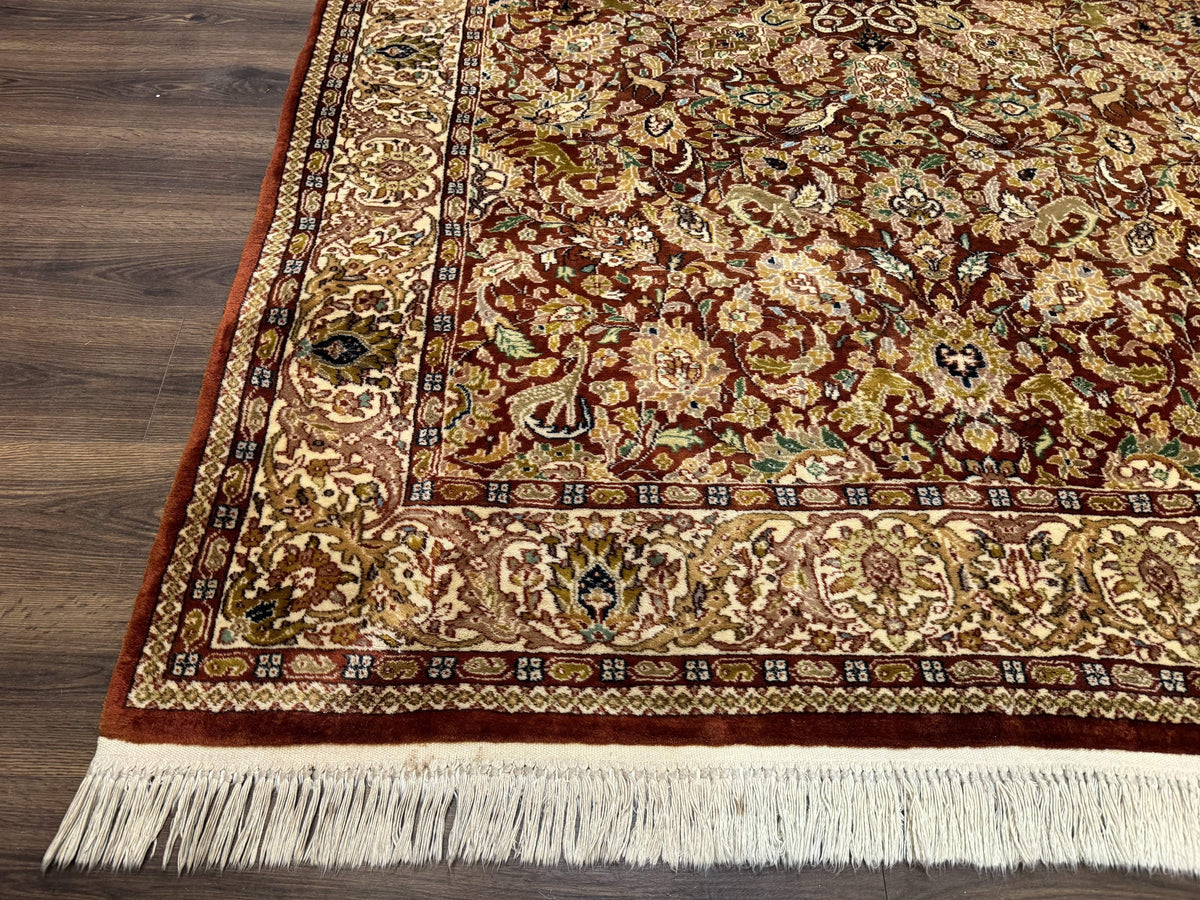 Tree of Life Indian Kashmiri Rug 6x9, Rust Red and Cream, Animal Pictorials, Fine 290 KPSI - Jewel Rugs, view 8