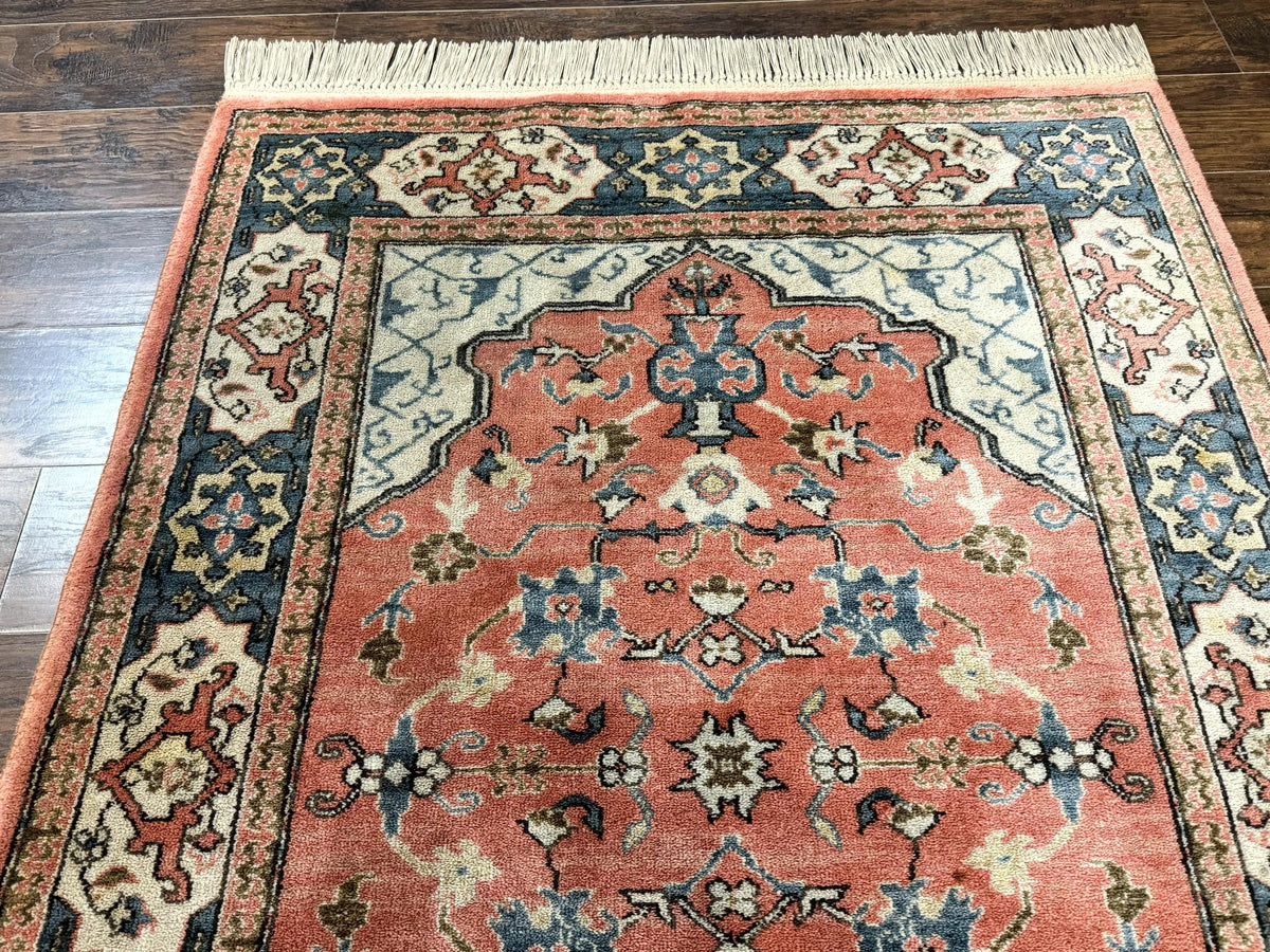 Karastan Rug 4x6 Bergama Design #737, Karastan Area Rug, Vintage Wool Karastan Carpet, Original Collection 700 Series, Salmon Red Light Blue - Jewel Rugs, view 5