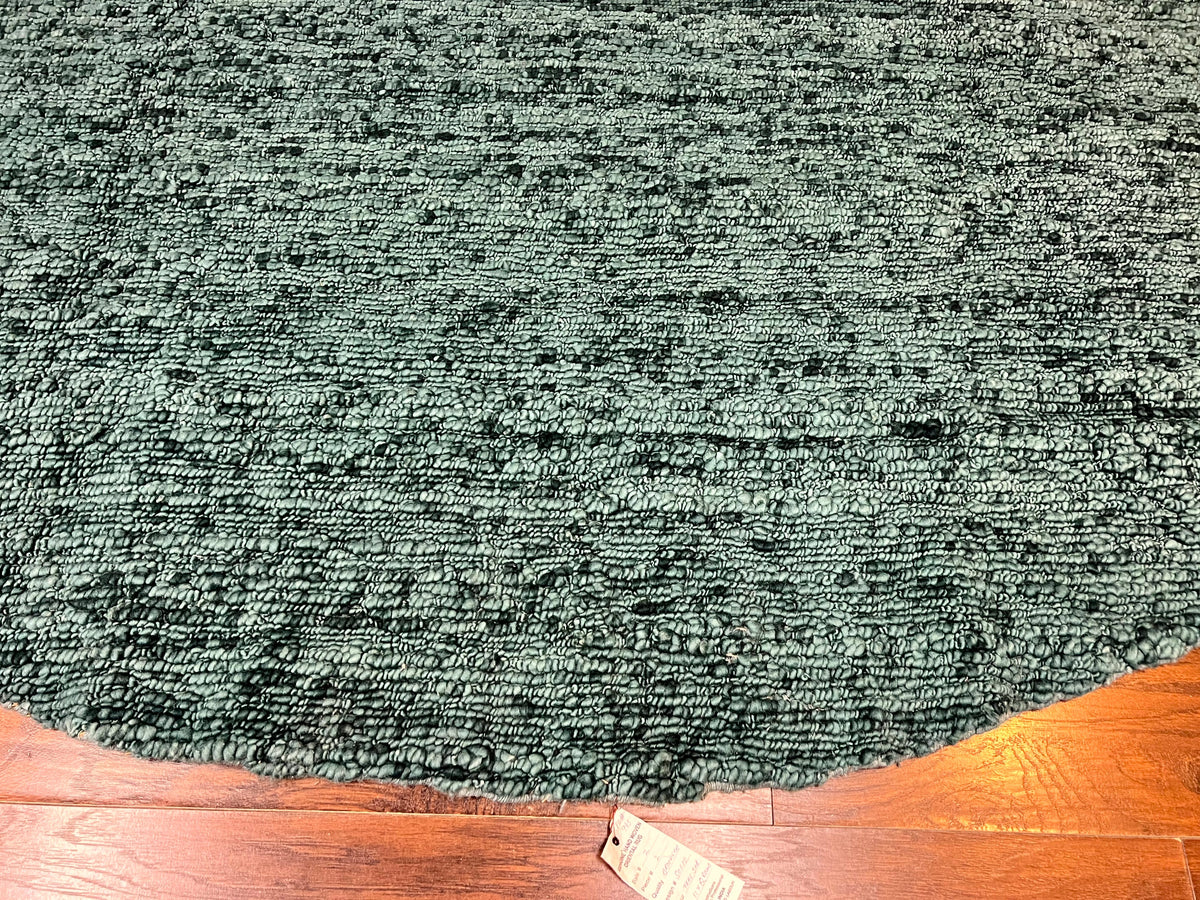 Large Round Indian Rug 11x11, Teal, Vintage Handmade Wool Carpet - Jewel Rugs, view 6
