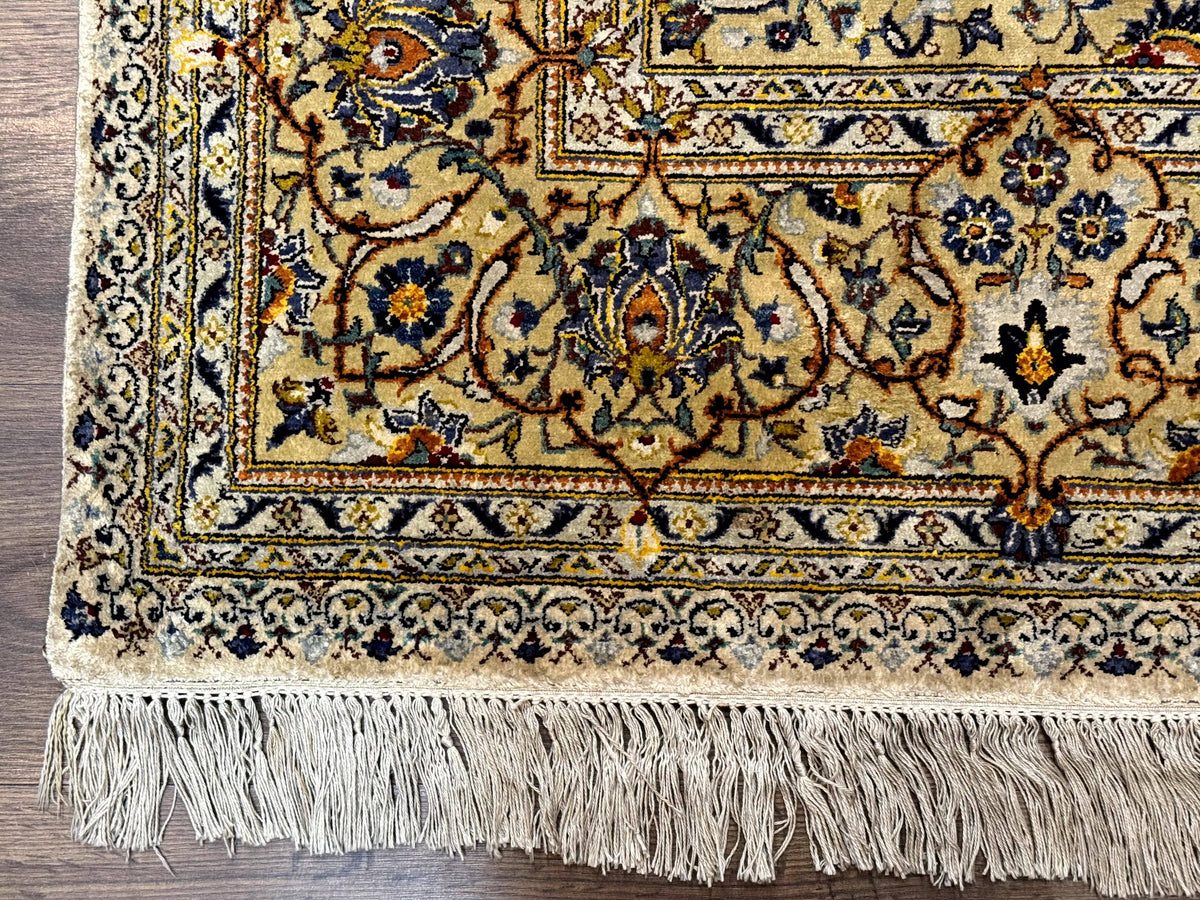 Rare Silk Persian Kashan Rug 4.6 x 7, Antique Fine 310 KPSI, Ivory - Jewel Rugs, view 8