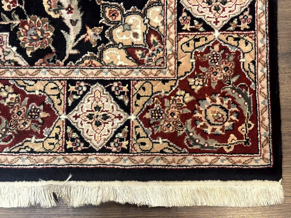 Pak Persian Rug 4x6, Black and Burgundy, Floral Allover, Wool and Silk - Jewel Rugs, view 10