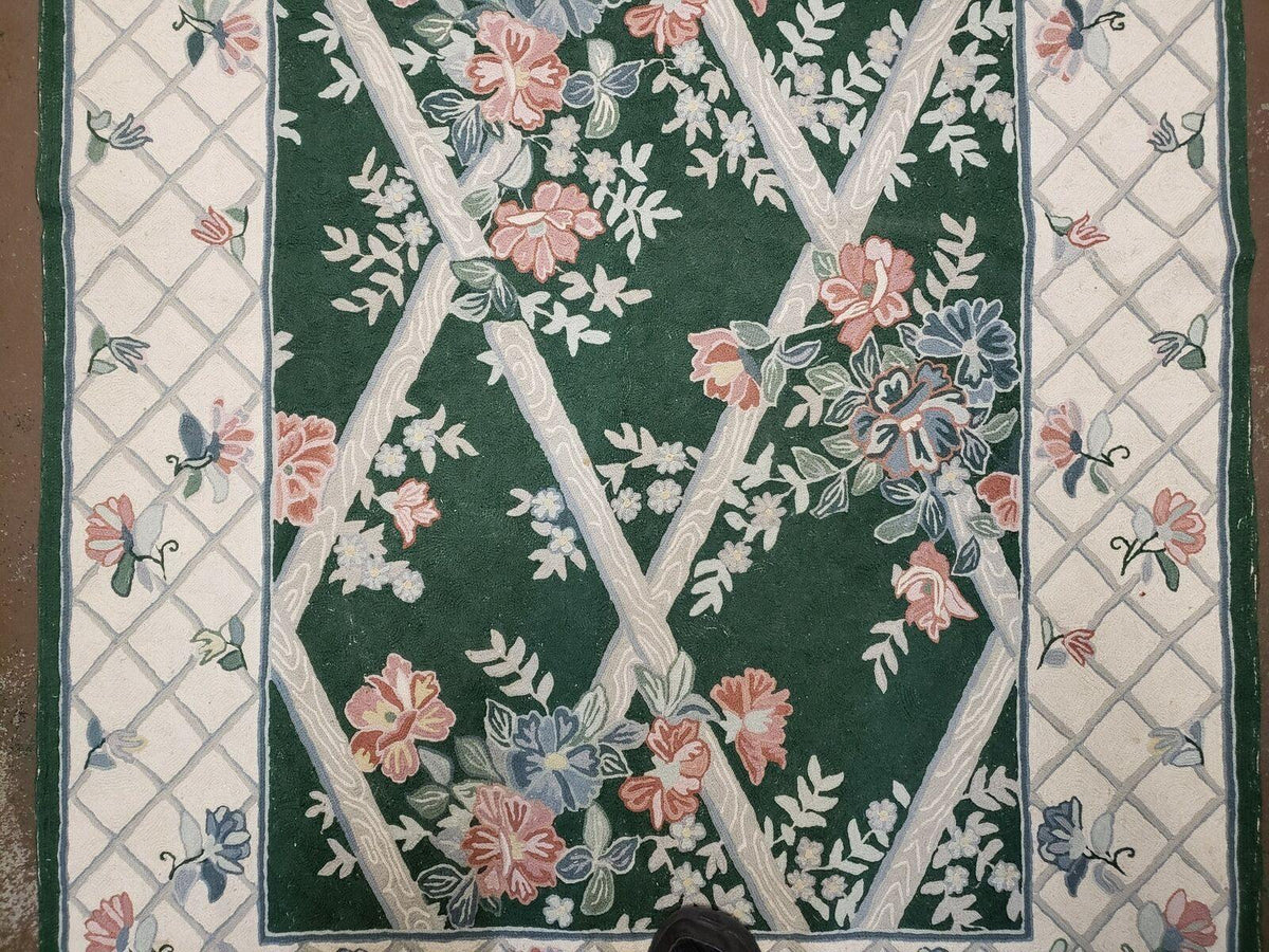 3' 6" X 5' 6" Hand Stitched Indian Wool Rug with Backing Green Beige - Jewel Rugs, view 5