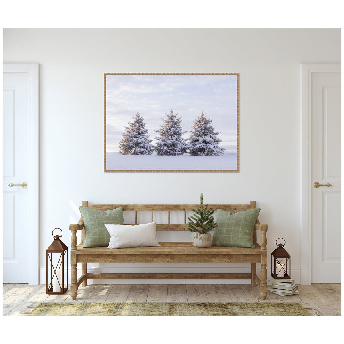 Sylvie Beaded Snowy Pine Trees Framed Canvas by Stephanie Klatt