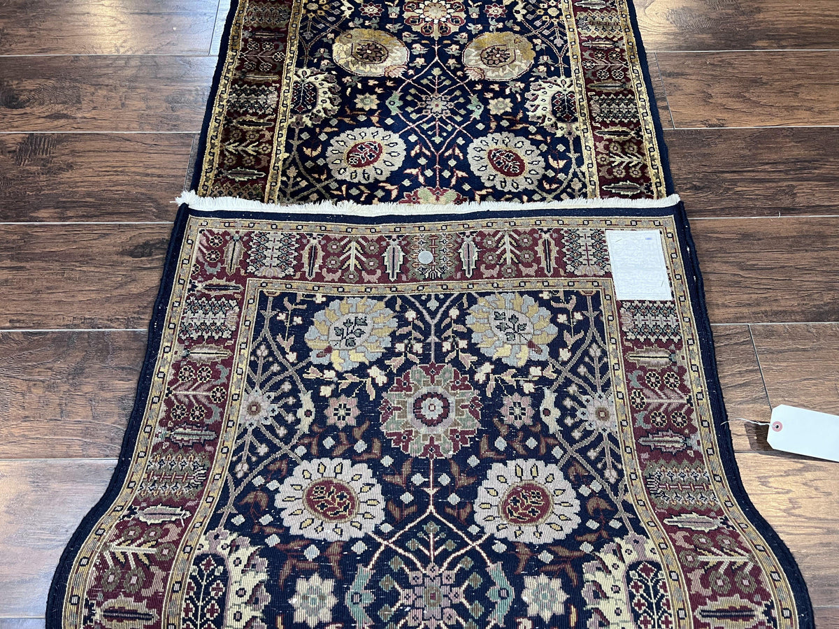 Indo Persian Runner 2.8 x 18, Long Skinny Hallway Wool Runner Rug, Hand Knotted Vintage Floral Allover Traditional Runner Dark Blue Burgundy - Jewel Rugs, view 10