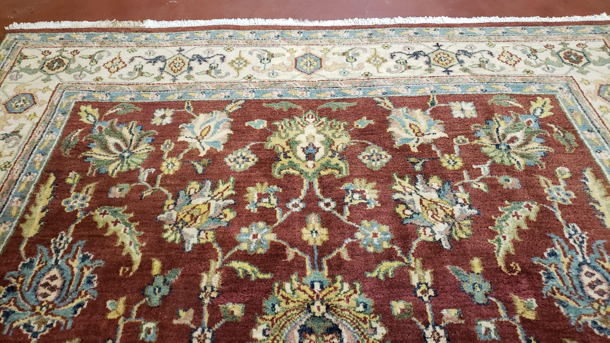 8x12 Indo-Mahal Rug, Floral Allover, Red & Beige, Wool Vintage Handmade Traditional Carpet - Jewel Rugs, view 13