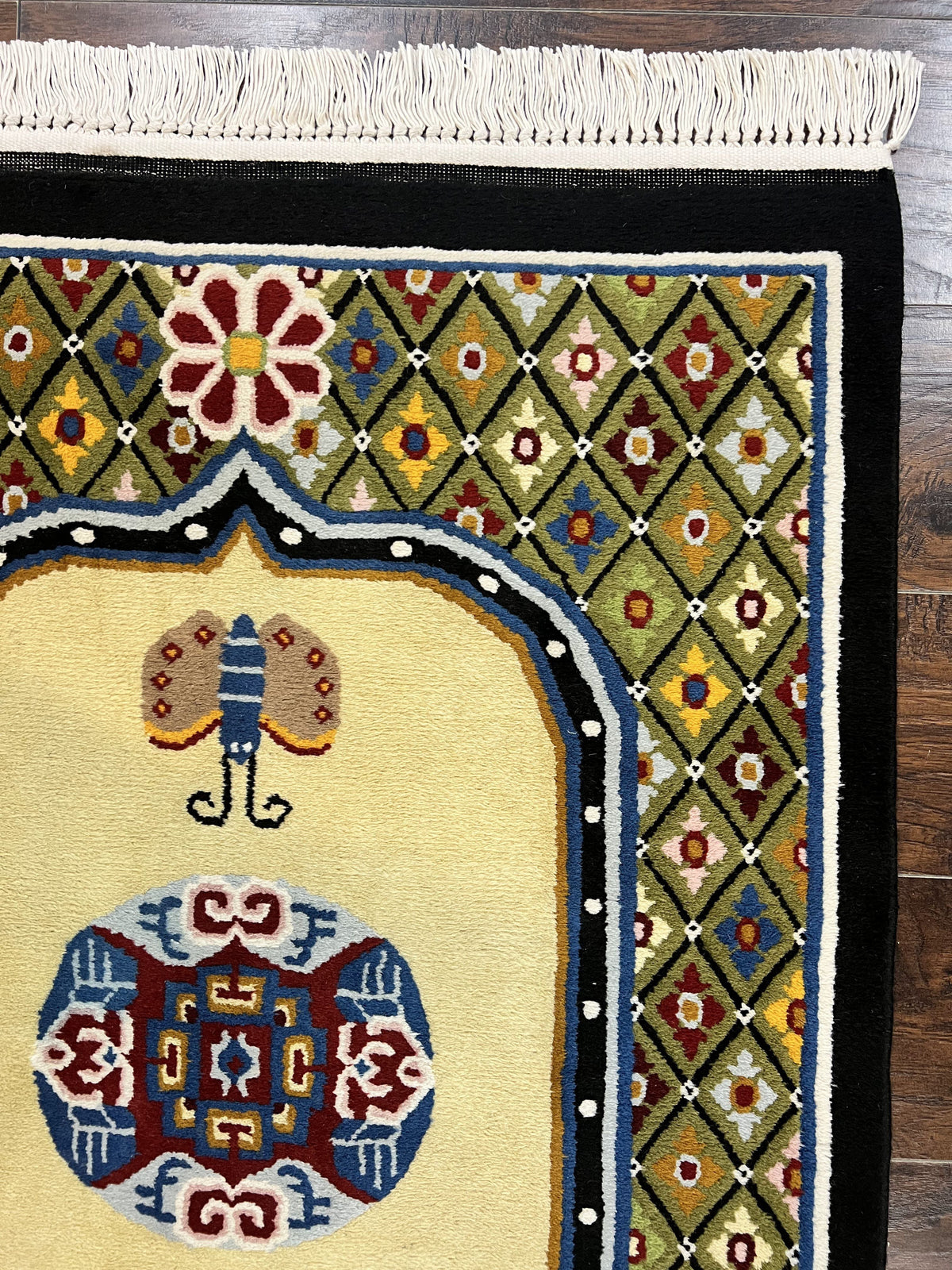 Chinese Rug 3x6 ft, Chinese Wool Rug, Tiensin Rug, Handmade Wool 3 x 6 Vintage Peking Rug, Art Deco Rug, Butterflies - Jewel Rugs, view 7