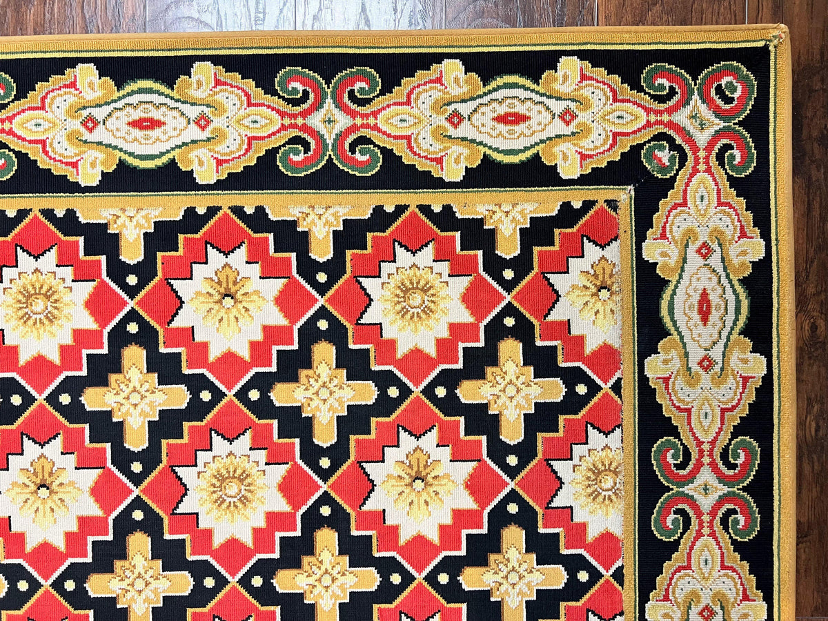 Runner Rug 4x19, Panel Design Rug, Custom Made Stark Runner Carpet, Wool, Vintage 4 x 19 Hallway Rug, European Design, Red Black Ivory Tan - Jewel Rugs, view 8