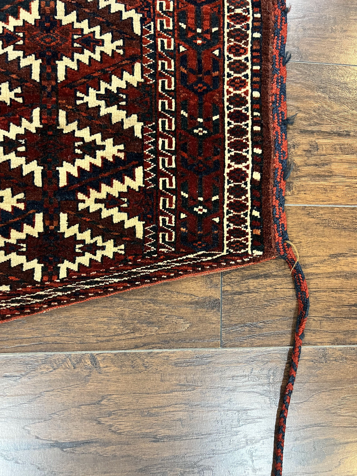 Antique Turkoman Camel Trapping, Turkoman Asmalyk, Red Black Ivory, Handmade, Hand Knotted Tribal Collectible Rug, Rare - Jewel Rugs, view 9