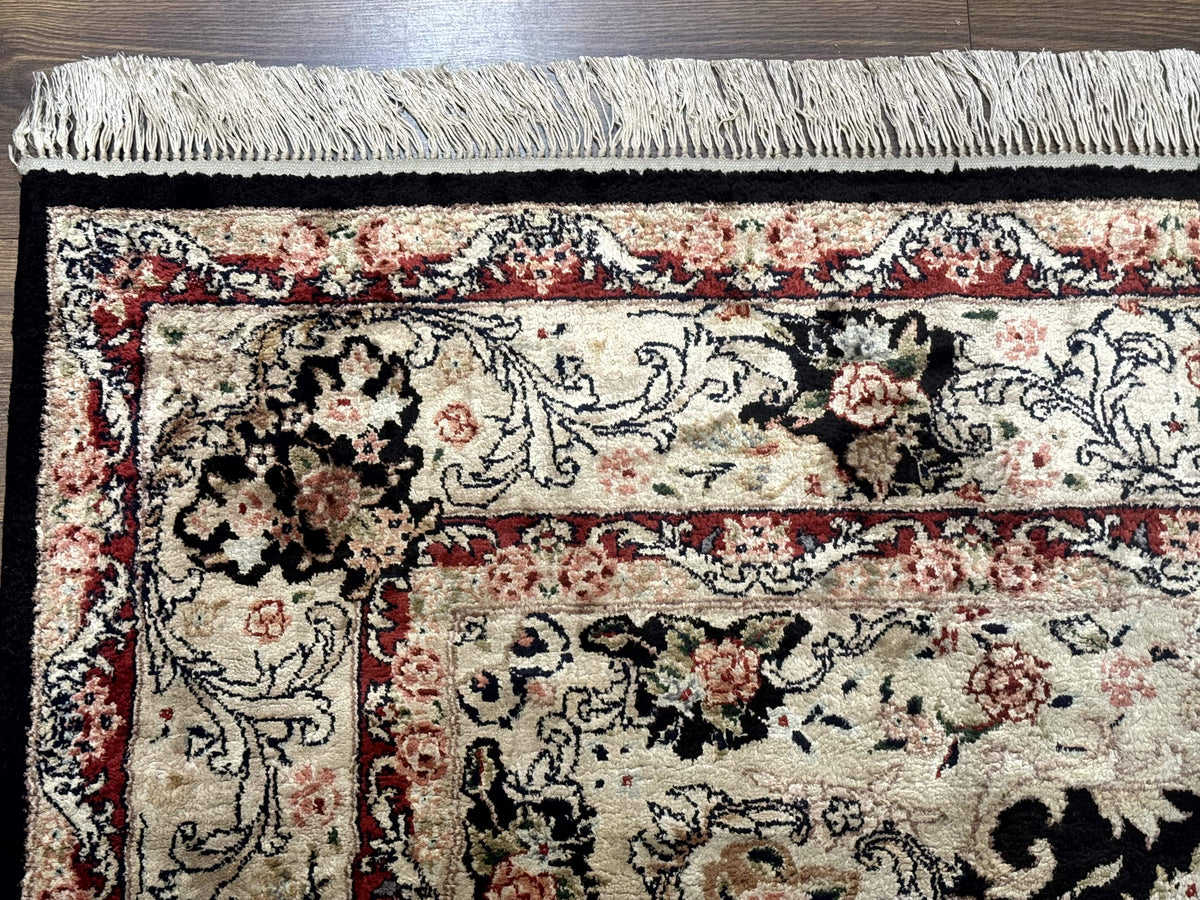 Indian Kashmiri Silk Rug, Floral Medallion, Vintage Hand Knotted Carpet - Jewel Rugs, view 6