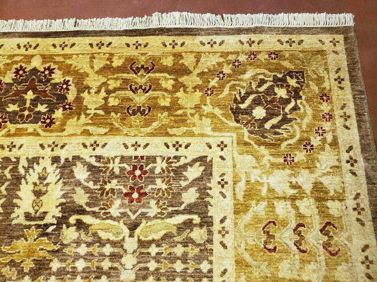 10' X 14' Handmade Pak Peshavar Chobi Agra Wool Carpet Coffee Brown Gold - Jewel Rugs, view 6