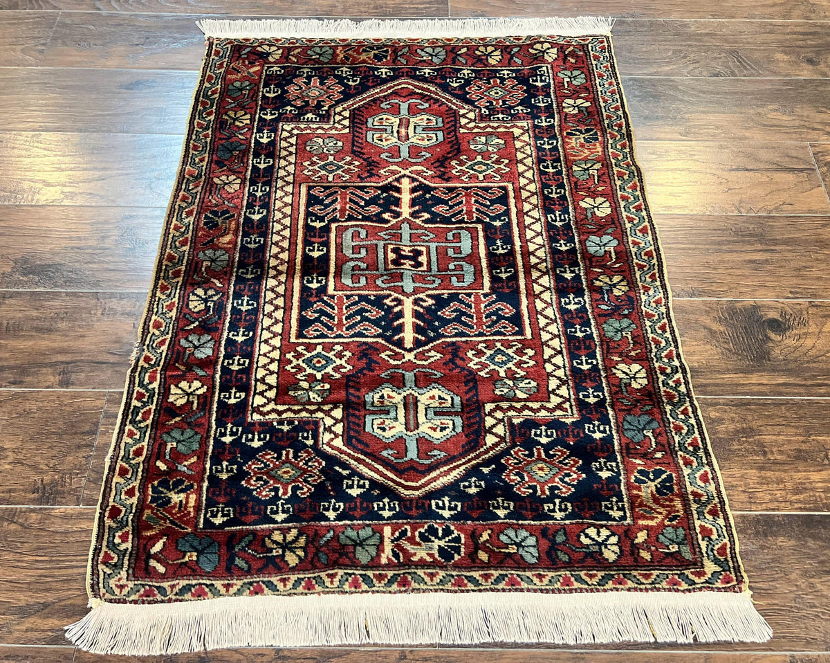 Antique Turkish Sparta Rug 3x4, Geometric Caucasian Pattern, Vintage Handmade Tribal Wool Carpet - Jewel Rugs, view 2
