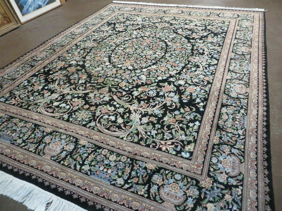 8' X 10' Vintage Handmade Pakistani Floral Wool Rug Black Nice - Jewel Rugs, view 2