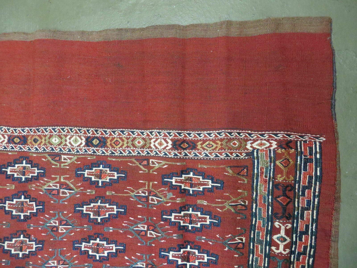 45" X 32" Antique Handmade Bokhara Turkoman Yomud Chuval Wool Rug Soumak NICE - Jewel Rugs, view 5