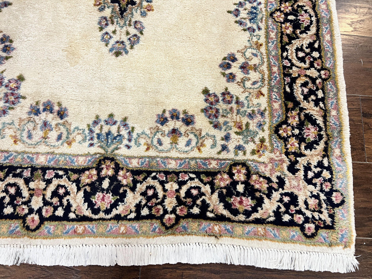 Persian Kirman Rug 4x7, Wool Hand Knotted Antique Carpet, Beige, Semi Open Field Medallion Rug, Traditional Handmade Oriental Rug - Jewel Rugs, view 10