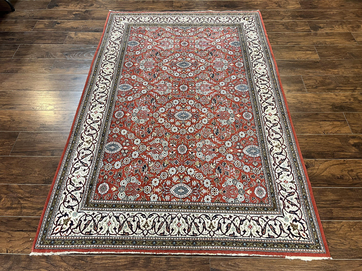 Red Persian Qum Rug 5 x 7.6, Hand Knotted Vintage Wool Fine Carpet 270 KPSI, Floral Allover - Jewel Rugs, view 12