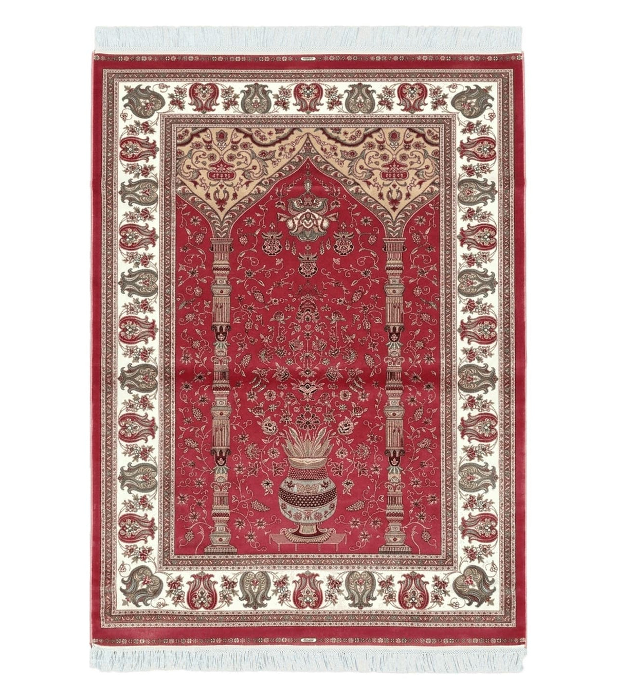 4 x 6 Silk Carpet Red, Traditional Oriental Rug 4x6, Flower Vase Columns, Turkish Rug New, High Quality, Bamboo Silk, Area Rug - Jewel Rugs