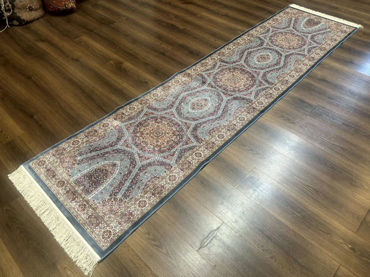 Turkish Silk Runner Rug 2.6 x 10, Light Blue Carpet, Bamboo Silk, New - Jewel Rugs, view 3
