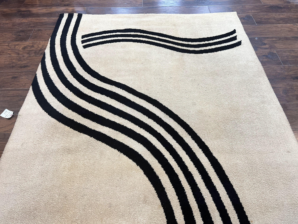 Modern Rug 6x9, Cream and Black, Abstract Pattern - Jewel Rugs, view 12