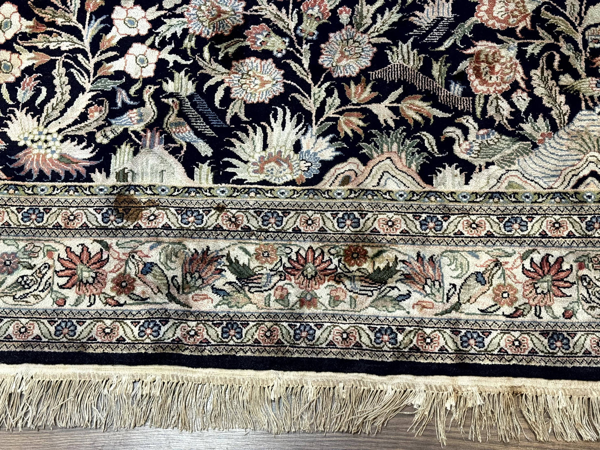 Silk Rug 4x6, Black and Cream, Floral & Bird Pictorials, Fine 330 KPSI, Sino Persian Rug - Jewel Rugs, view 6