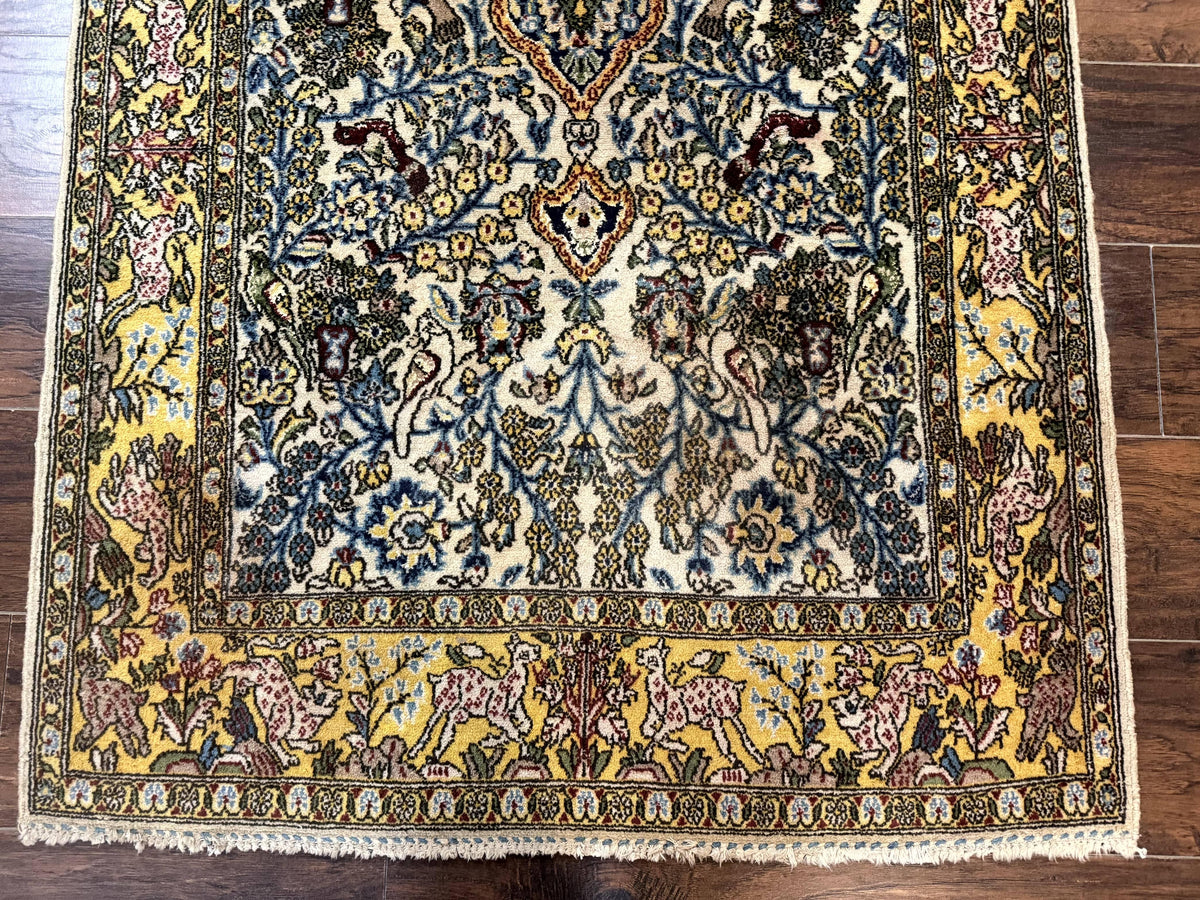 Persian Qum Tree of Life Rug 3.5 x 5.5, Animal Pictorials, Kork Wool with Silk Highlights - Jewel Rugs, view 6