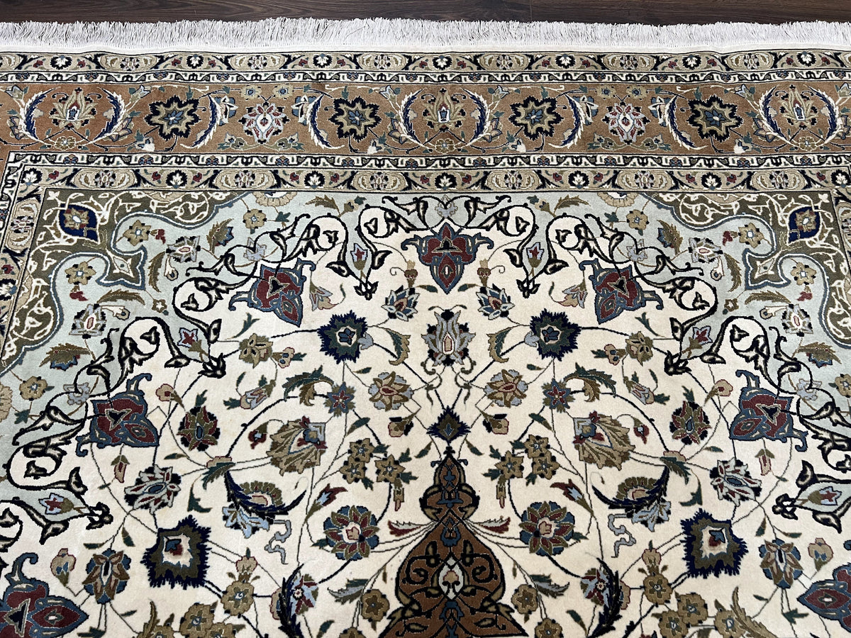 Wonderful Persian Tabriz Rug 7x10, Floral Medallion, Very Fine Oriental Carpet, Ivory - Jewel Rugs, view 3
