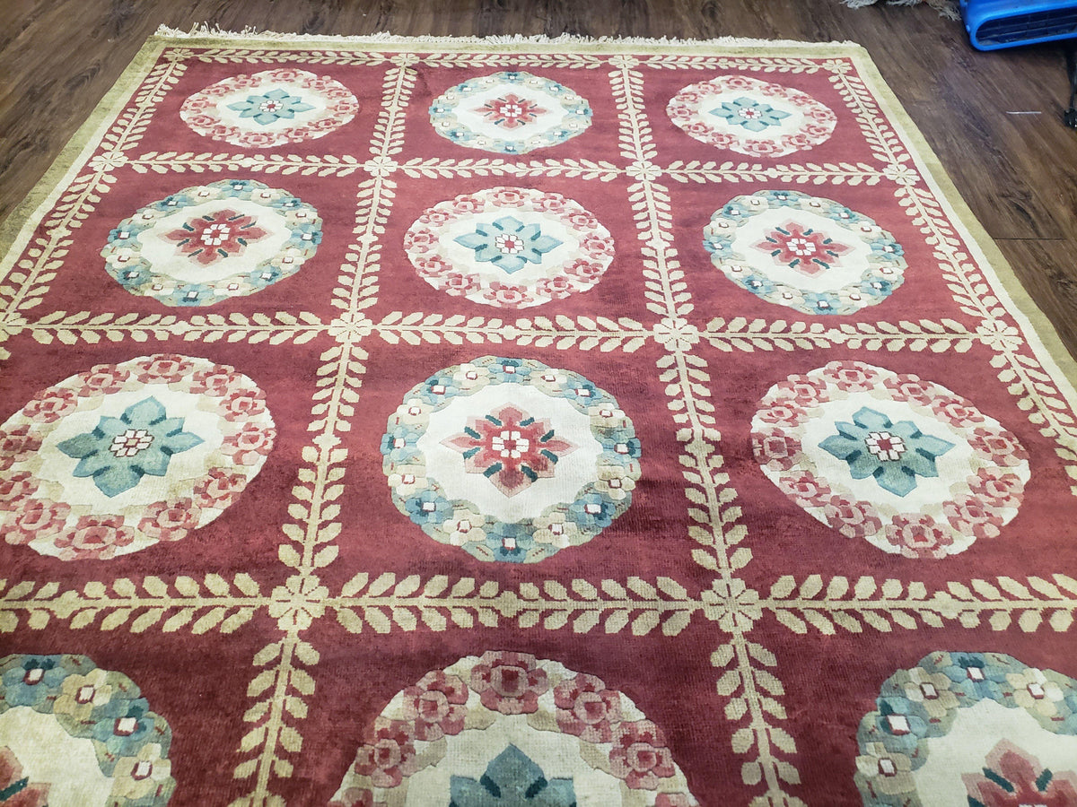 Nepalese Aubusson Panel Rug 6x9, Red & Ivory Soft Plush Tibetan Pile Rug, Wool Hand-Knotted Carpet, 6 x 9 Elegant Area Rug, Office Room Rug - Jewel Rugs, view 13