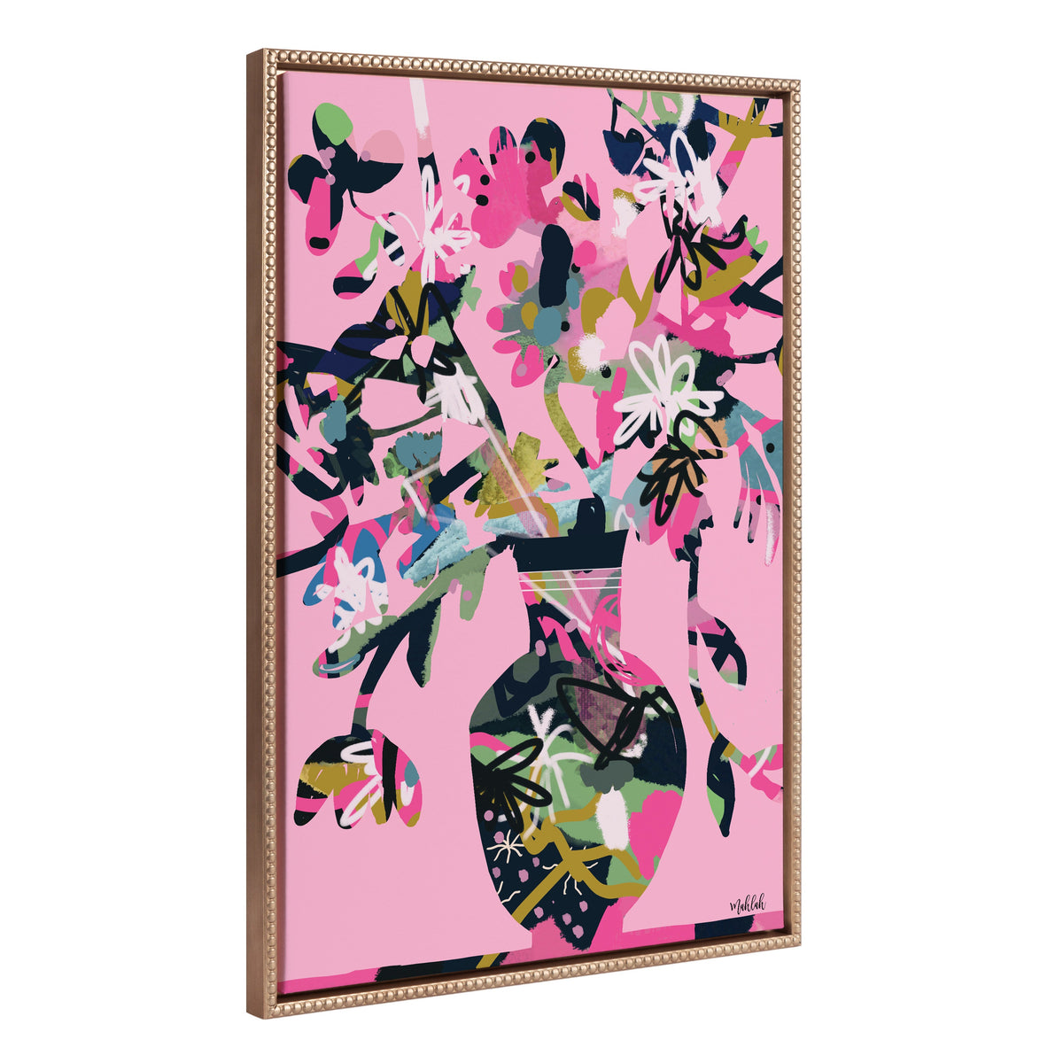 Sylvie Beaded Pinnacle Vase Framed Canvas by Inkheart Designs