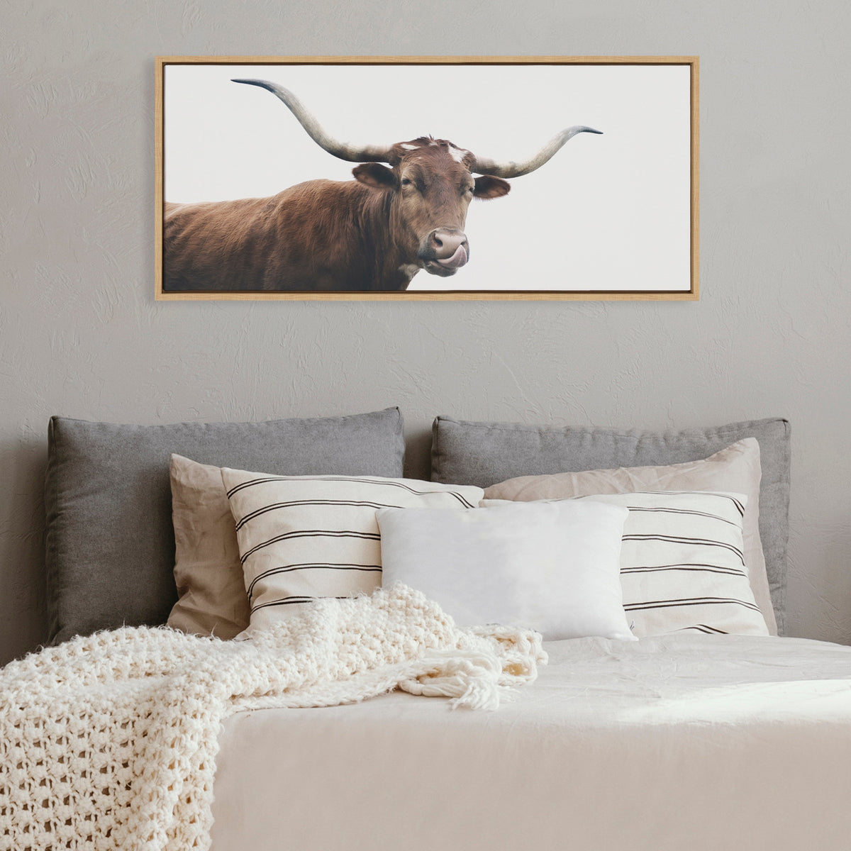 Sylvie Texas Longhorn Cow Lick Framed Canvas by The Creative Bunch Studio