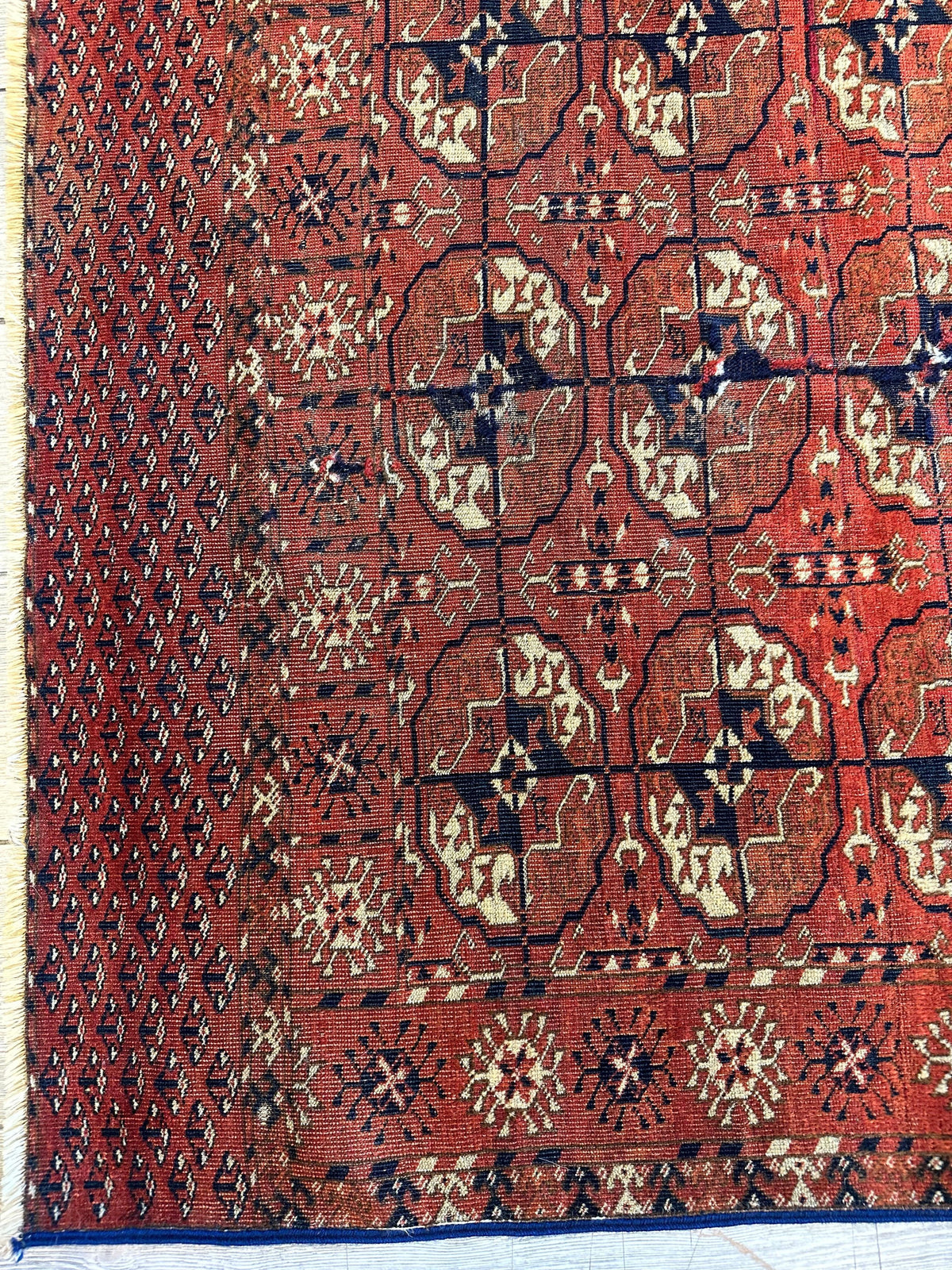 Antique Tekke Rug 3x4 | Rust, Ivory & Navy | Wool - Rugistan, view 4
