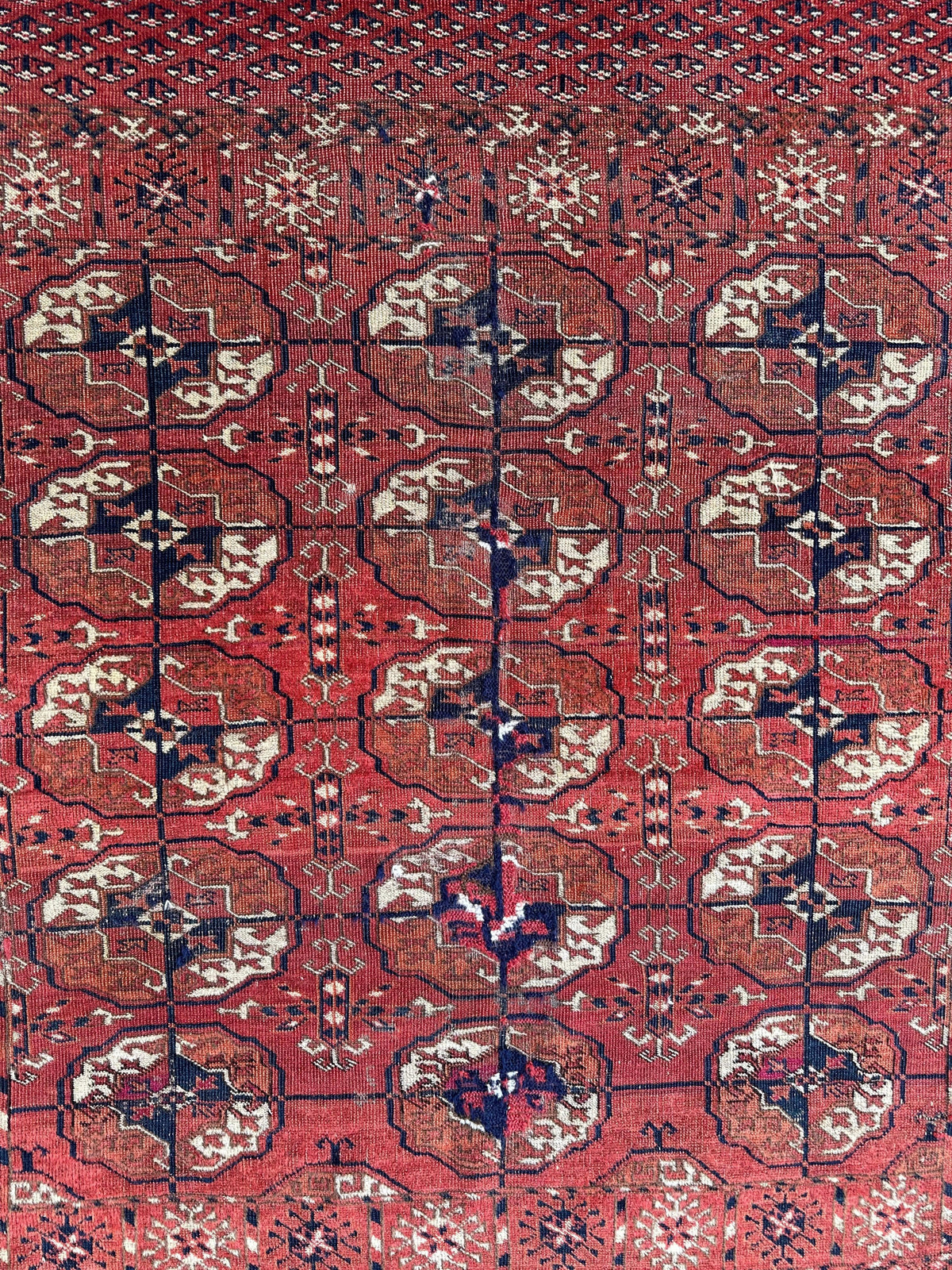 Antique Tekke Rug 3x4 | Rust, Ivory & Navy | Wool - Rugistan, view 7
