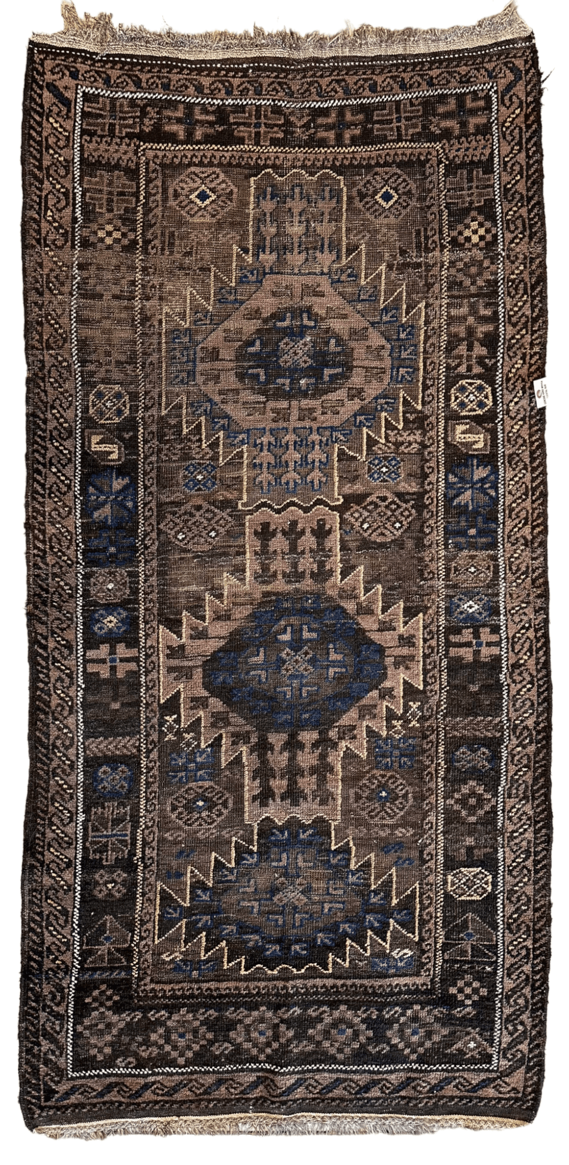 Antique Afghan Baluch Rug 3x6 | Brown, Beige & Navy | Hand-Knotted Wool - Rugistan