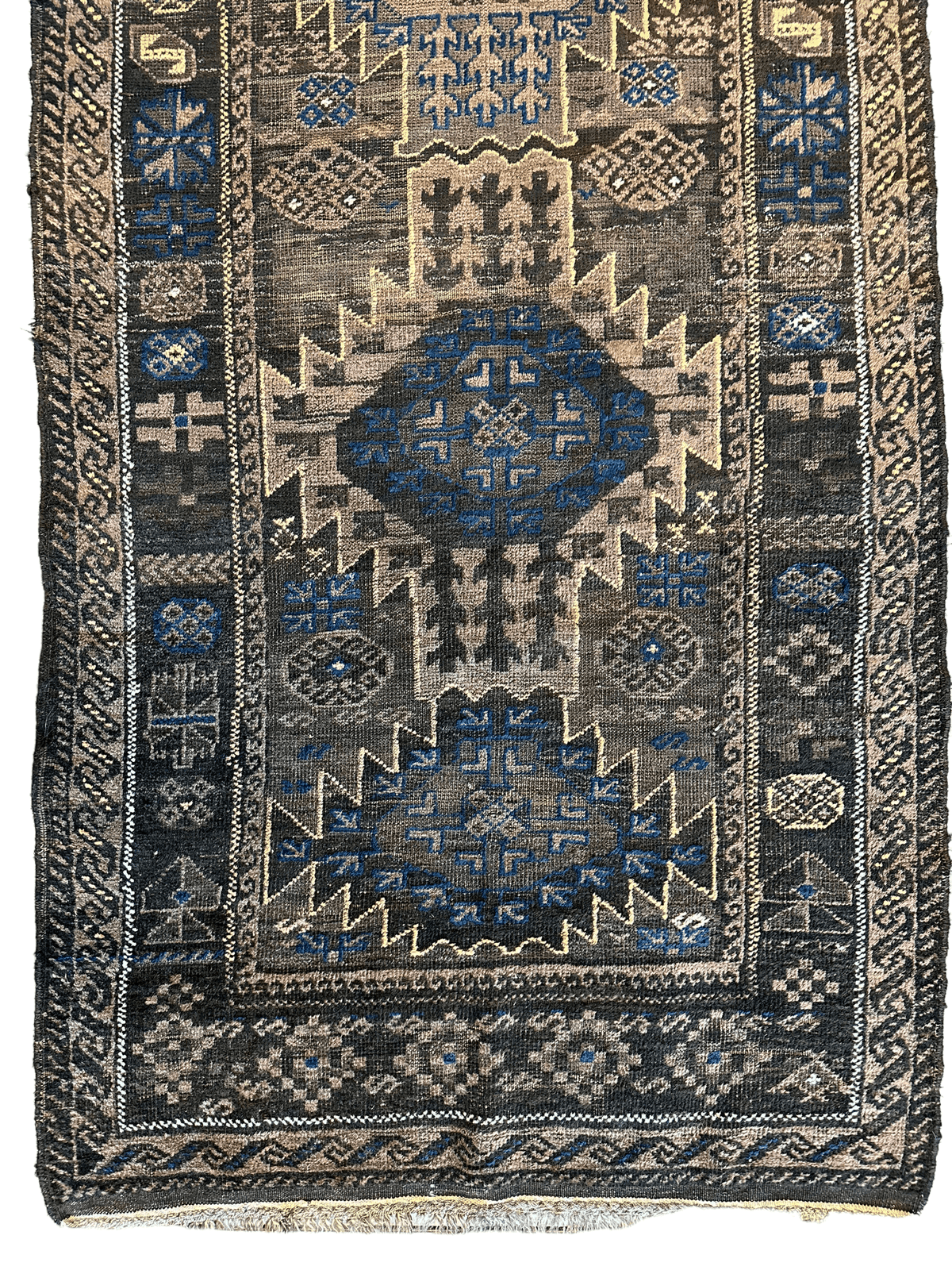 Antique Afghan Baluch Rug 3x6 | Brown, Beige & Navy | Hand-Knotted Wool - Rugistan, view 5