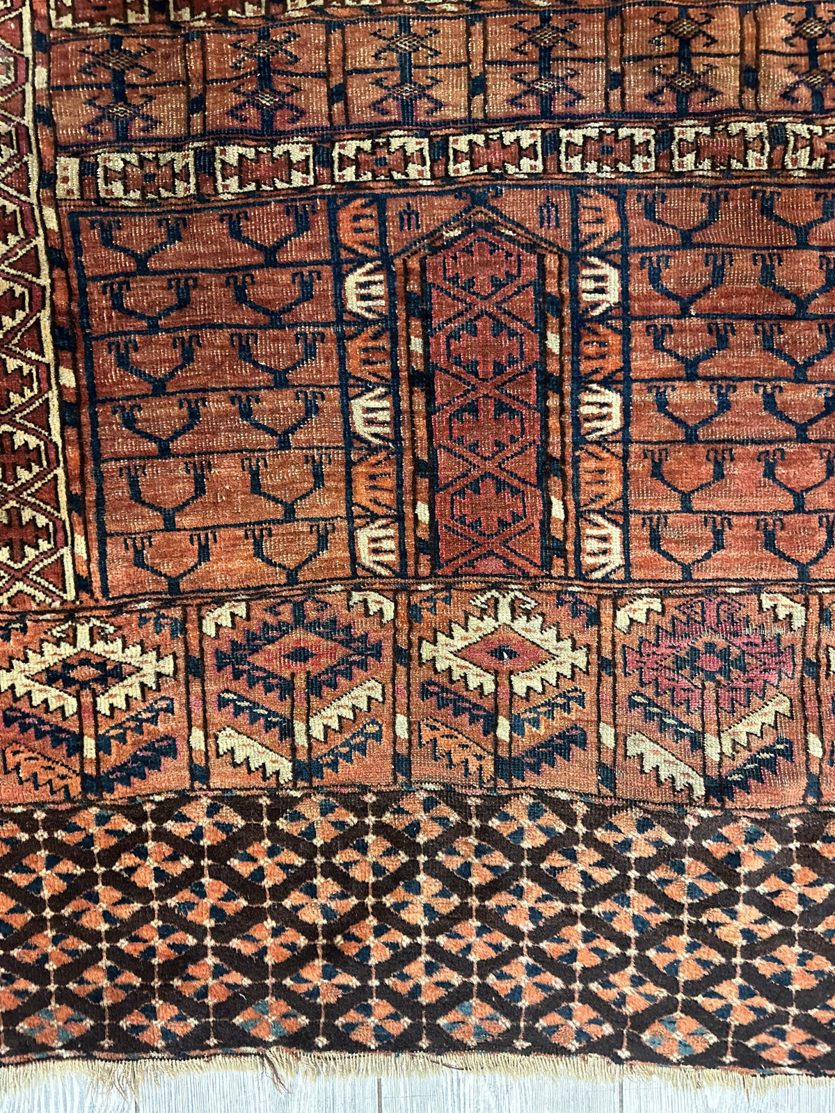 Antique Tekke Rug 4x5 | Rust, Brown & Ivory | Hand-Knotted Wool - Rugistan, view 10