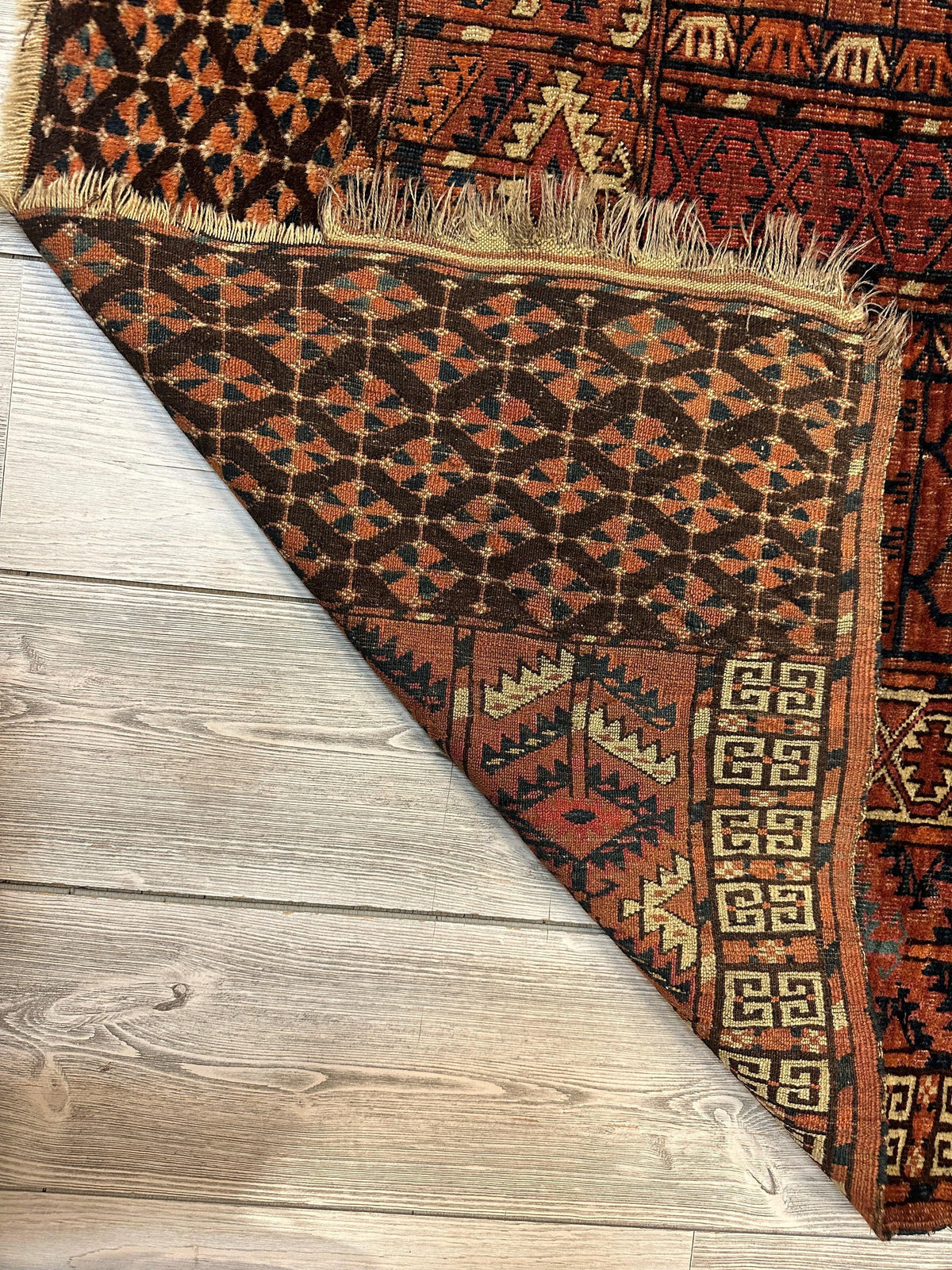 Antique Tekke Rug 4x5 | Rust, Brown & Ivory | Hand-Knotted Wool - Rugistan, view 12