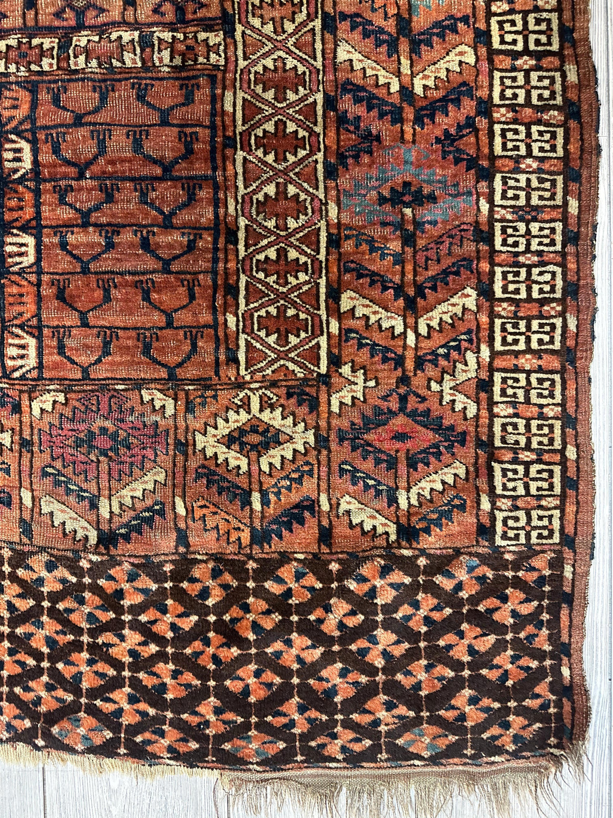 Antique Tekke Rug 4x5 | Rust, Brown & Ivory | Hand-Knotted Wool - Rugistan, view 4