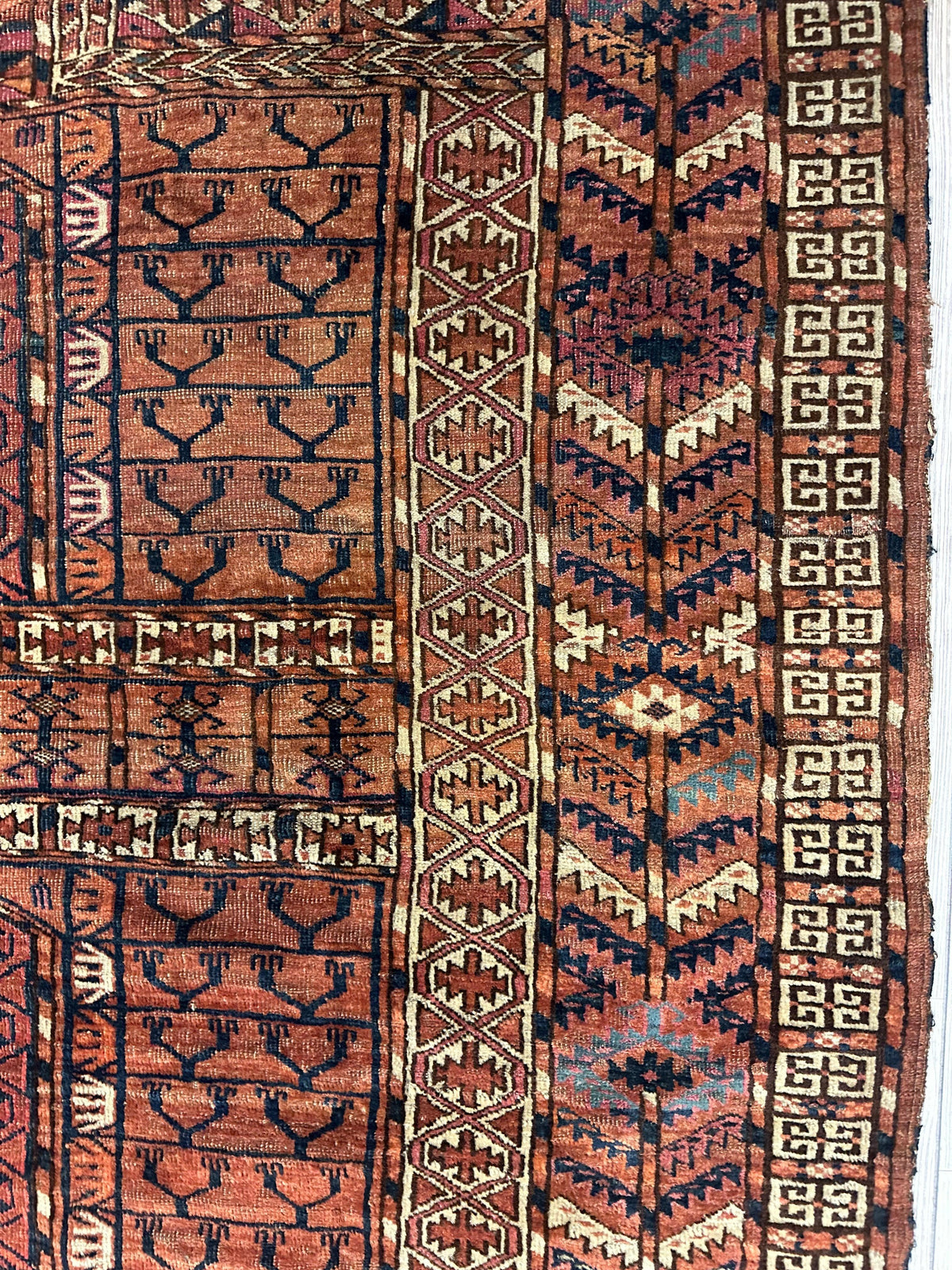 Antique Tekke Rug 4x5 | Rust, Brown & Ivory | Hand-Knotted Wool - Rugistan, view 5